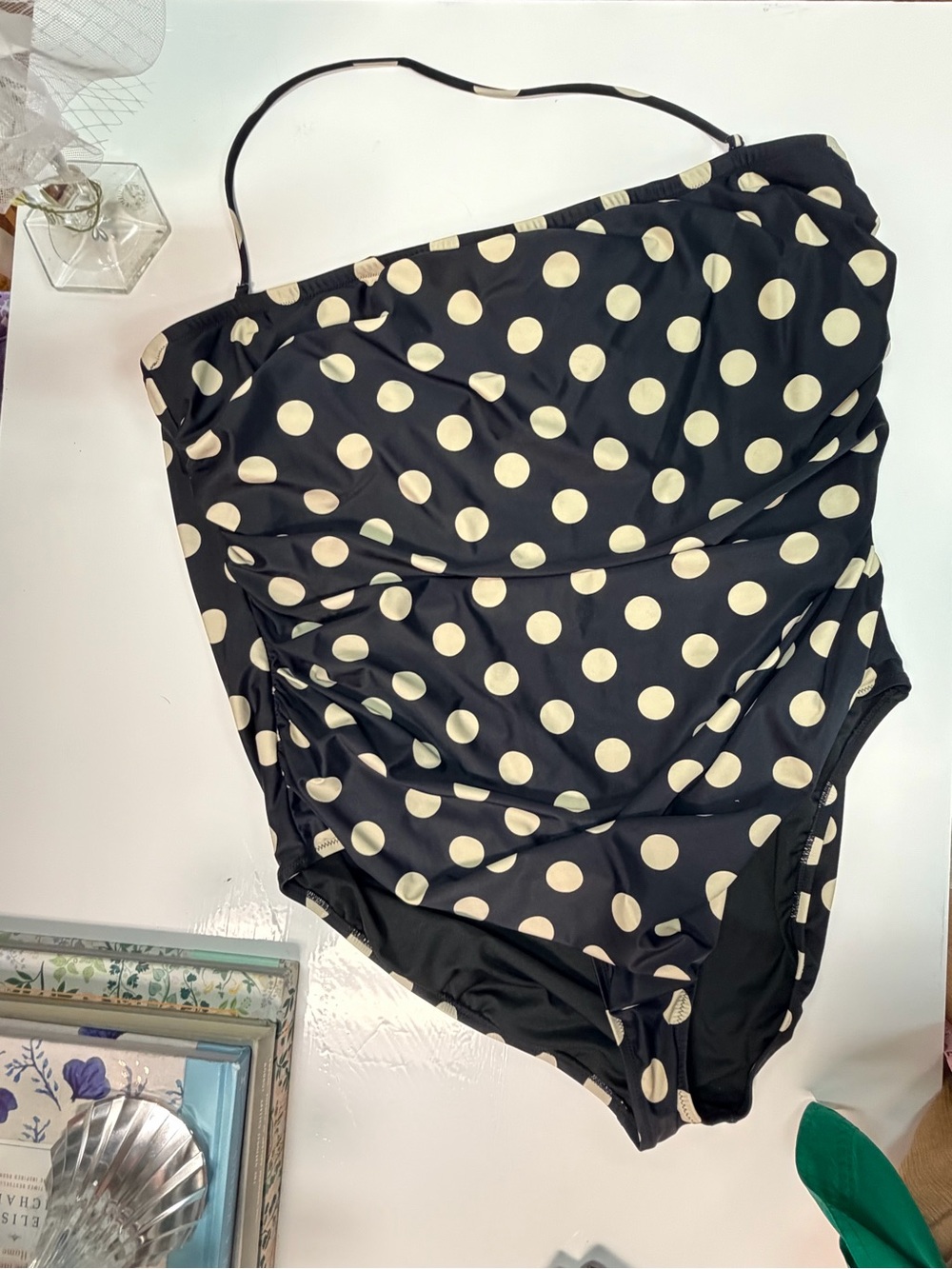 J. Crew Black Swimsuit with Cream Polka Dots